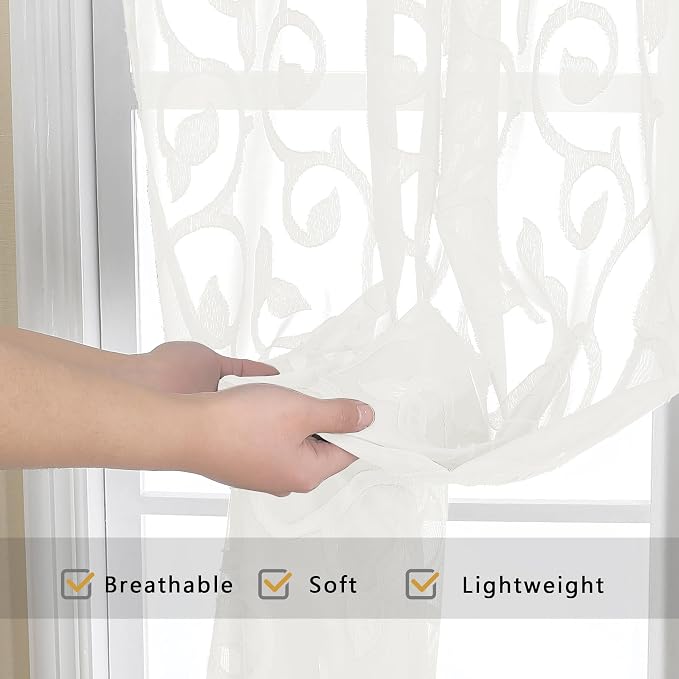 OWENIE Furman Ivory Sheer Kitchen Curtains Tiers 36 inch Length, Light - Image 5