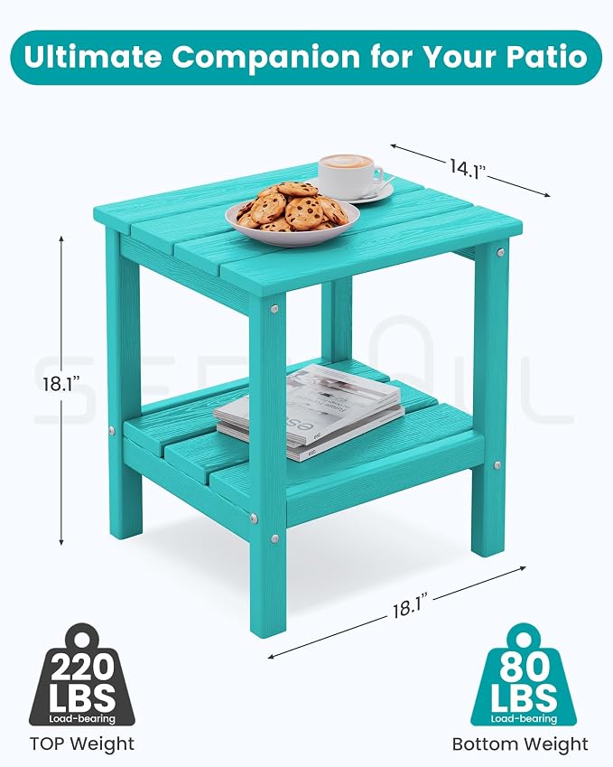 SERWALL 2-Tier HDPE Outdoor Side Tables Set of 4, Weatherproof Rectangular - Image 2