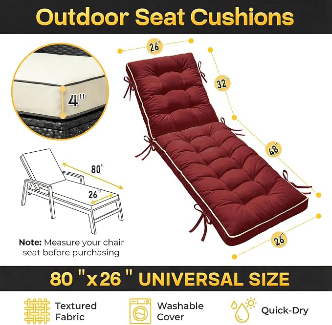 2 Pack 80x26 Inch Folding Chaise Lounge Cushion Quick Dry - Image 7