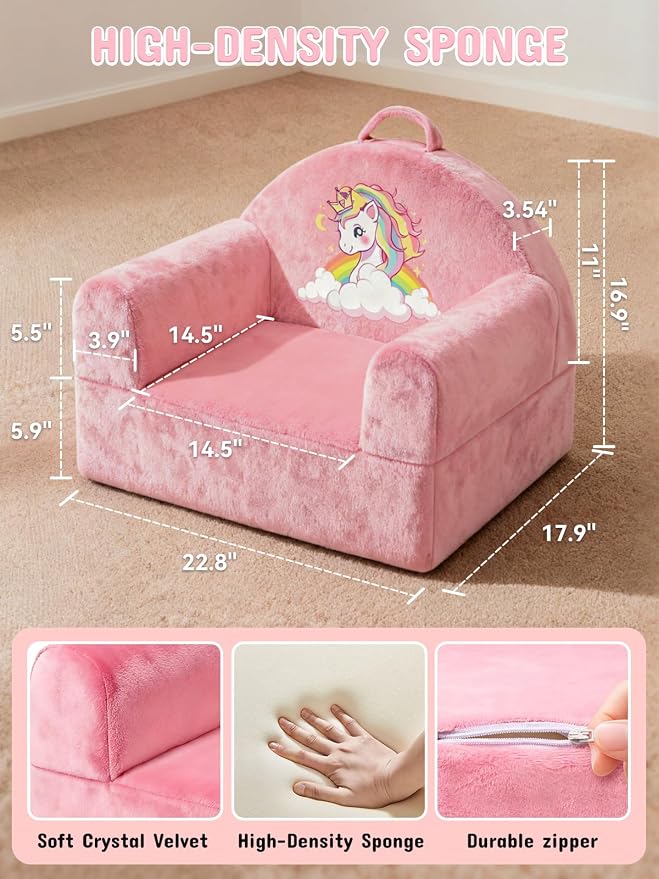 Kids Sofa Chair with Removable Washable Cover & Magic-Tape Backrest Toddler - Image 3