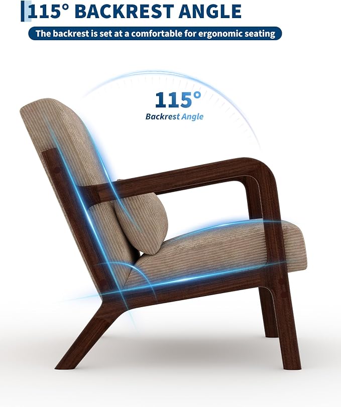 Garvee Mid-Century Modern Accent Chair, Wide-Wale Corduroy Upholstery, Solid - Image 5
