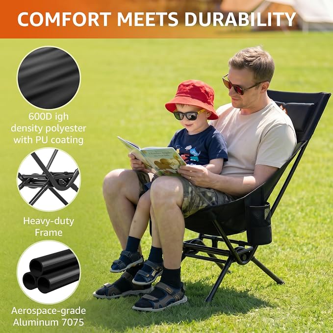 Armless Rocking Camping Chair for Adults, Portable Folding Outdoor Rocker - Image 5