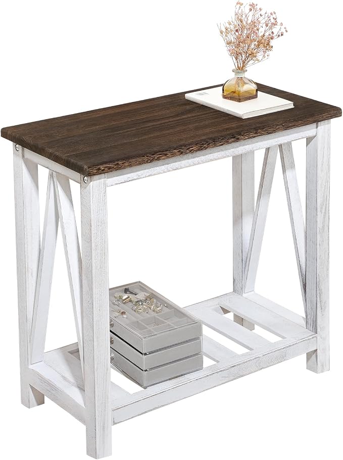 Farmhouse End Table Narrow Side Table Living Room Slim End Tables by FEUFOAM