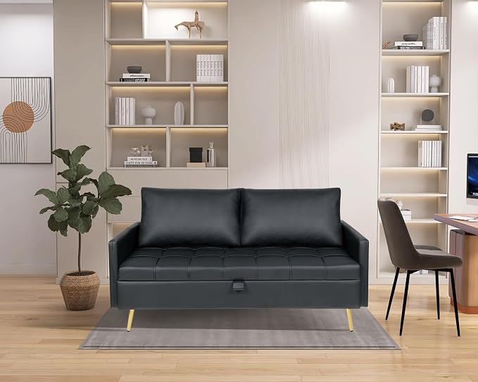 LINLUX Black Leather 60" W Couch - Image 6