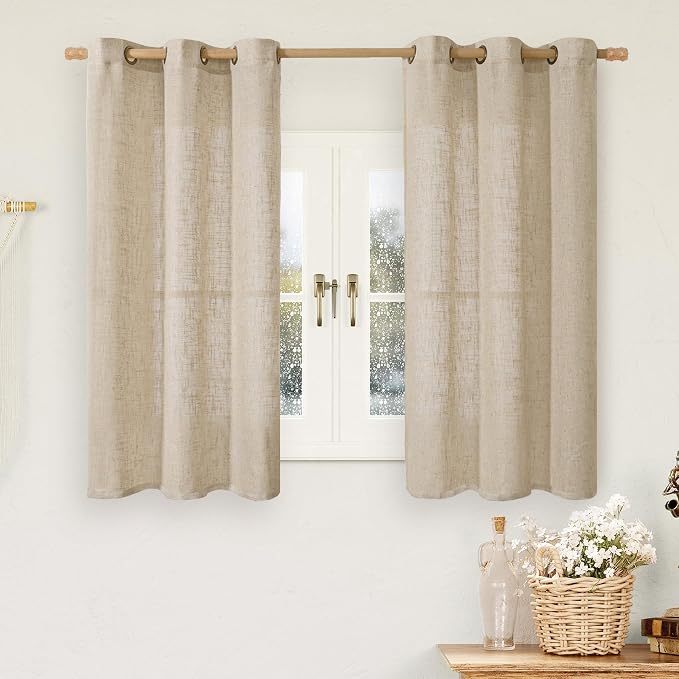 LAMIT Brown Sheer Linen Curtains 48 inches Length 2 Panels, Short Light by LAMIT