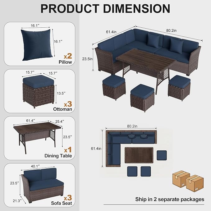 LOUVIXA 7 Pieces Patio Furniture Set, Outdoor Patio Furniture, Wicker - Image 2
