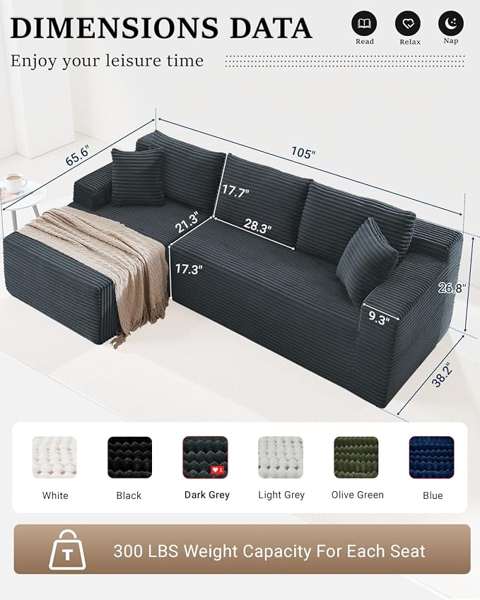 105 Inch Cloud Sectional Couch, Modern Modular Sectional Sofa - Image 2