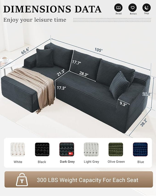 105 Inch Cloud Sectional Couch, Modern Modular Sectional Sofa - Image 2