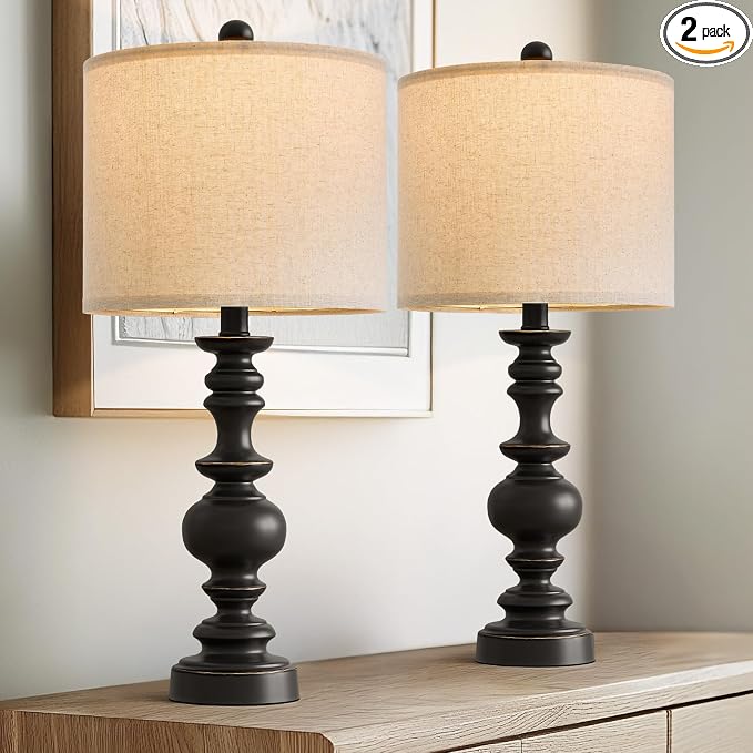 BOBOMOMO 24" Traditional Farmhouse Table Lamp Set of 2, Vintage Resin Lamps by BOBOMOMO