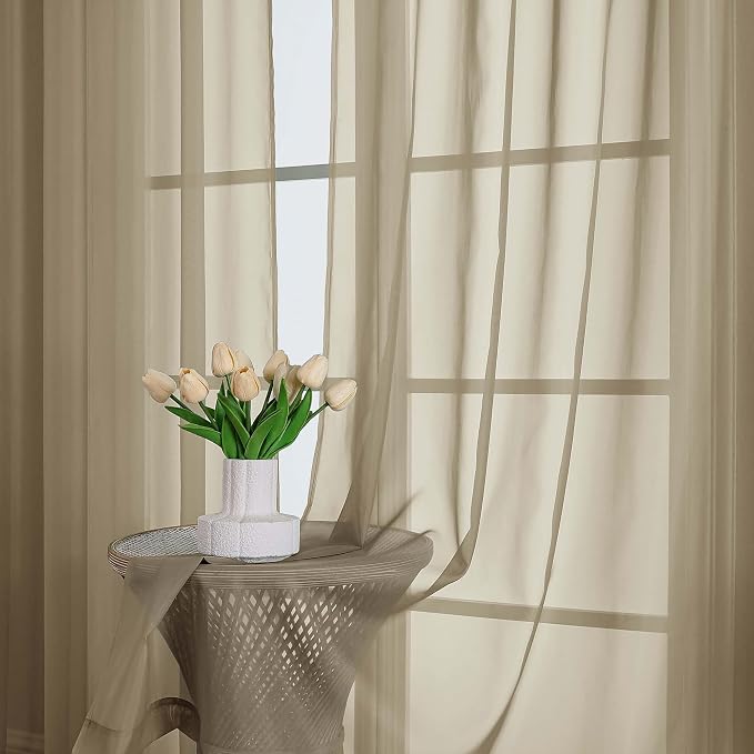 OWENIE Taupe Sheer Curtains 120 Inches Long 2 Panels Set, Airy Lightweight - Image 6