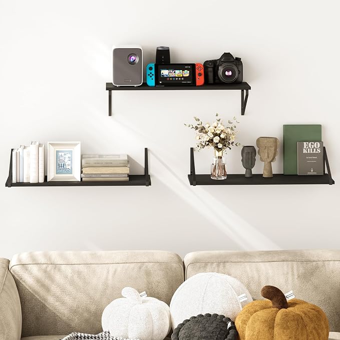 BAMEOS 24X8 Floating Shelves Rustic Wood Wall Shelf Set of 3, Bookshelf - Image 2