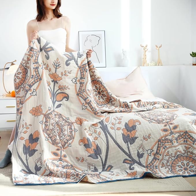 LUTBM Boho Throw Blanket for Bed 100% Cotton Ultra Soft Rustic Quilt Floral - Image 5