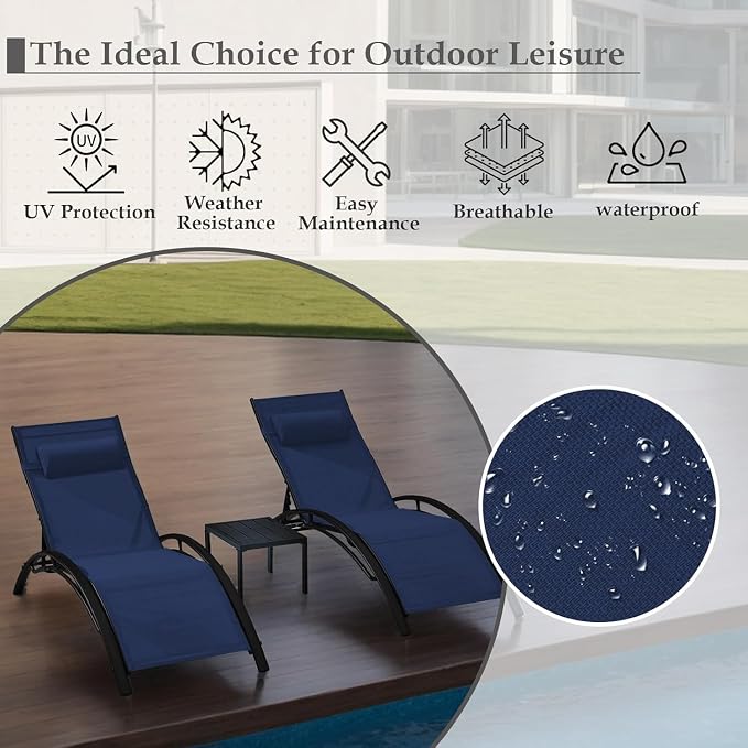 EROMMY Outdoor Chaise Lounge Set of 3, Reclining Patio Chairs - Image 4