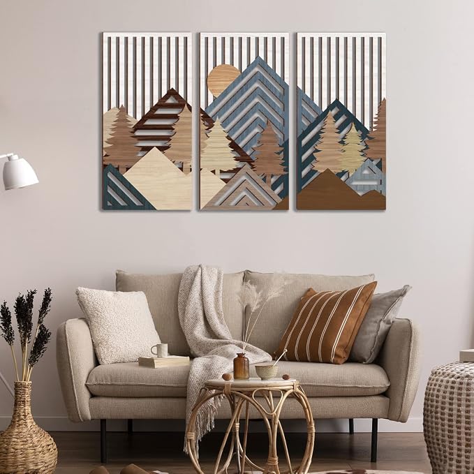 IARTTOP Abstract Mountain Wood Wall Art Large geometric Forest Pine Trees - Image 5