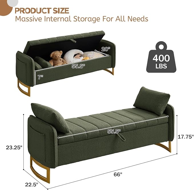 66'' King Size Storage Bench for Bedroom, Teddy Boucle End of Bed Benches for - Image 2