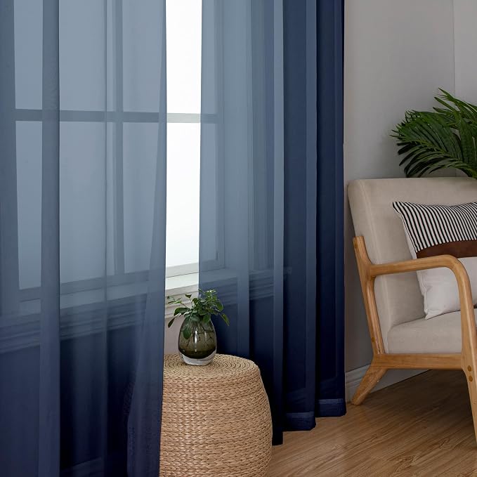Lecloud Sheer Curtain Panels Set 96" Inches Long, Solid Voile Light Filtering - Image 5