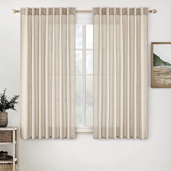 MIULEE Beige Linen Curtains 45 Inch Length 2 Panels by MIULEE