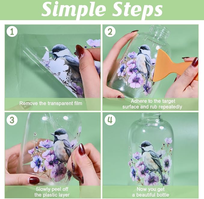 GLOBLELAND 18 Sheets Flowers and Bird Transfer Stickers 3.9x3.6inch Hummingbird - Image 3