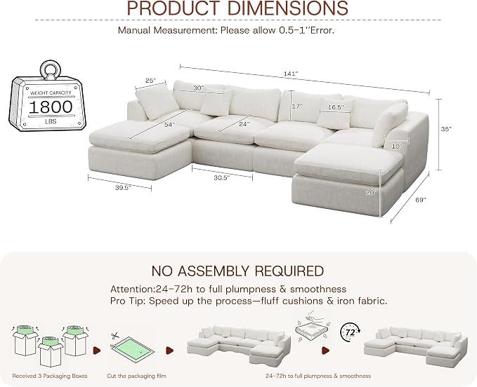 GRUSIGN 141'' Oversized Boneless Cloud Couch - Image 2