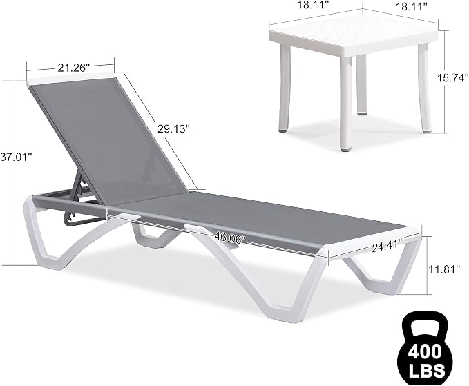 PURPLE LEAF Patio Chaise Lounge Chair Set of 3 Outside Aluminum Plastic - Image 2