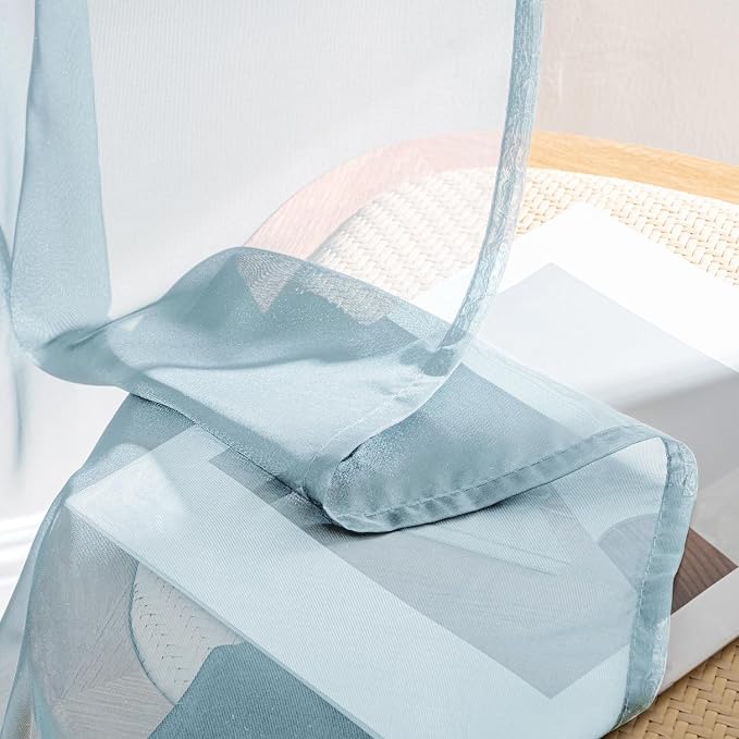 MIULEE Sky Blue Sheer Curtains 72 Inches Long, 4 Panels Set, Light Filtering - Image 7