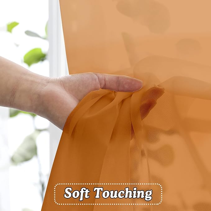 OVZME Orange Sheer Curtains 45 Inches Long 2 Panels, Light Filtering Sheer - Image 3