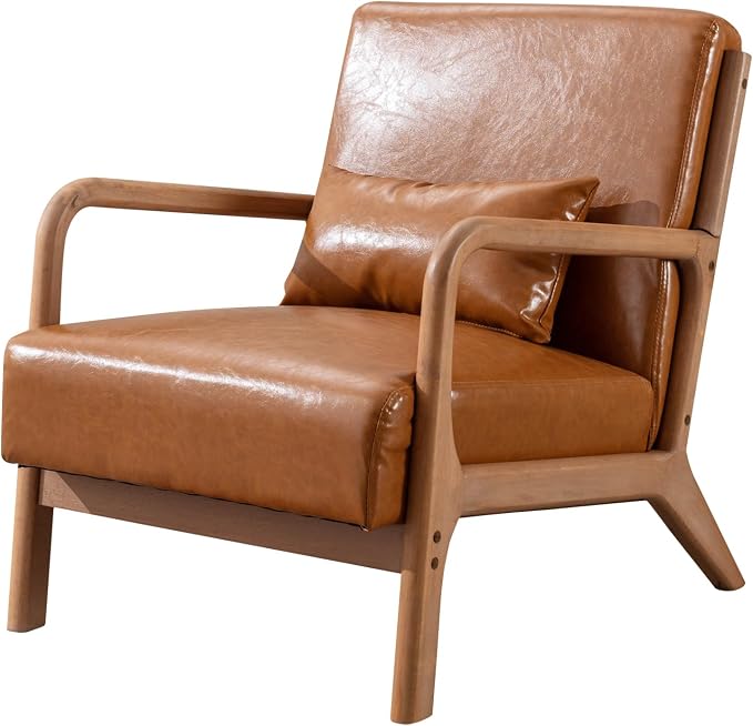 ANJ Mid Century Modern Accent Chairs Set of 2, PU Leather Reading Chair - Image 5