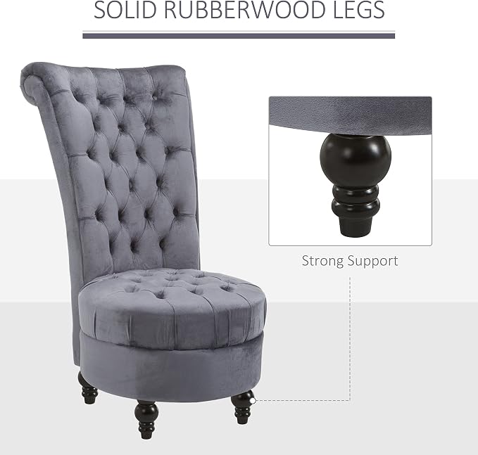 HOMCOM Retro High Back Armless Royal Accent Chair Fabric Upholstered Tufted Seat - Image 4