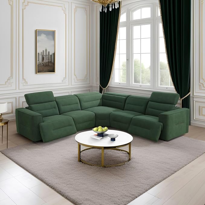Power Recliner Sectional Sofa, L-Shaped Living Room Furniture Set, Flannel by GEBADOL