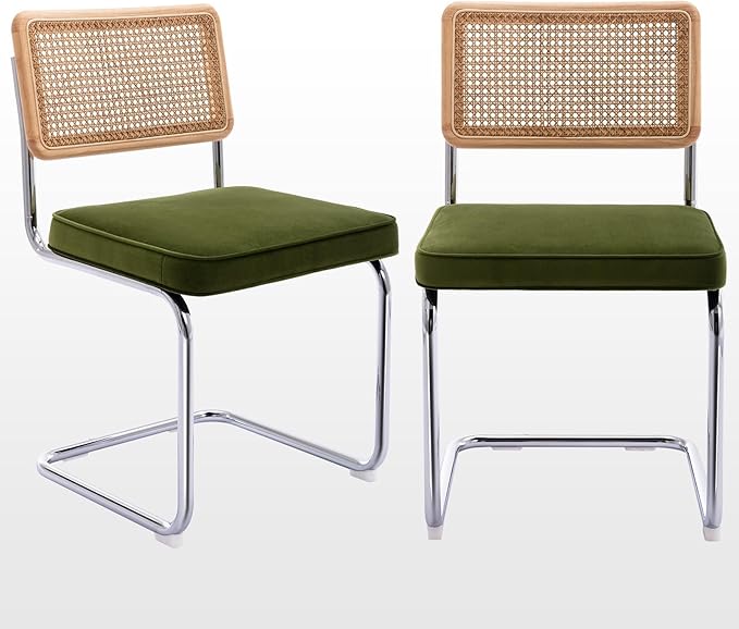 Zesthouse Natural Rattan Dining Chairs Set of 2, Olive Green Modern Kitchen by Zesthouse