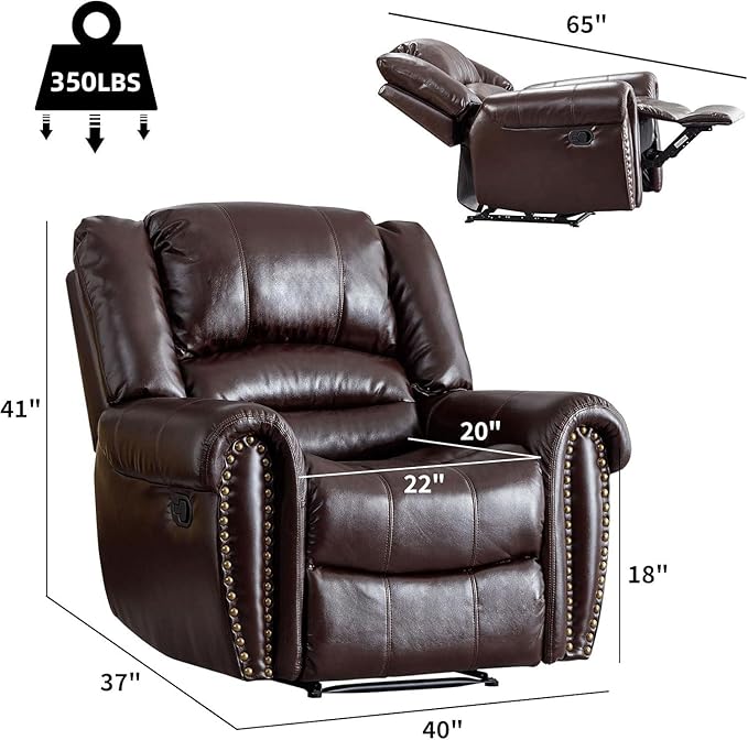 CANMOV Leather Recliner Chair, Classic and Traditional Manual Recliner Chair - Image 2