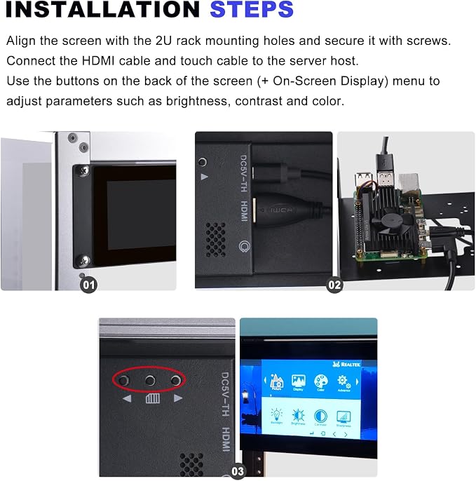 GeeekPi 7.84 inch 1280x400 LCD Touch Screen 2U Rack Mount Monitor - Image 8