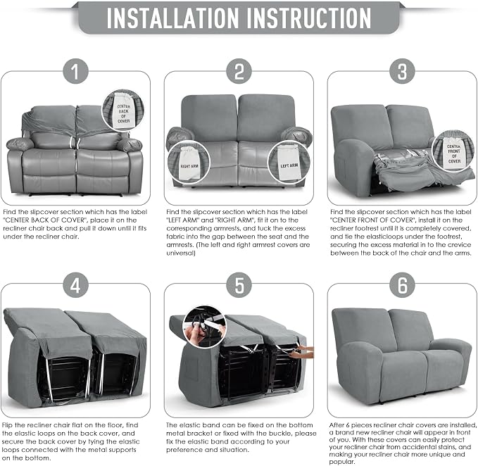 TAOCOCO Recliner Loveseat Slipcover, 6 Pieces Dual Recliner Sofa Covers - Image 6