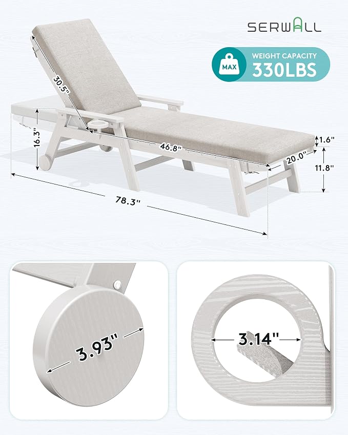 SERWALL Outdoor Chaise Lounge Cushions Set of 2 - Image 3