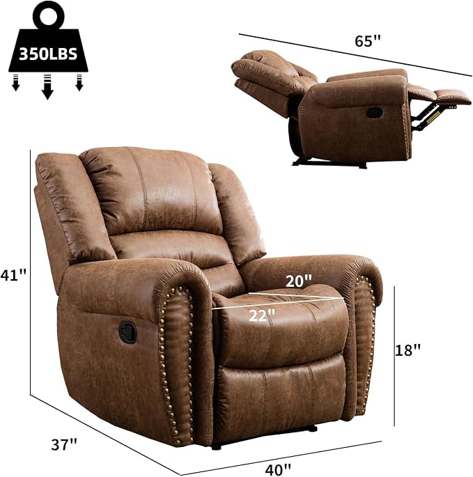 CANMOV Leather Recliner Chair, Classic and Traditional Manual Recliner Chair - Image 2