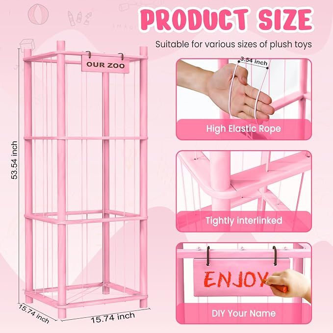 Woodure Stuffed Animal Storage & Organizer, Wooden Cute Zoo Toy Holder - Image 4