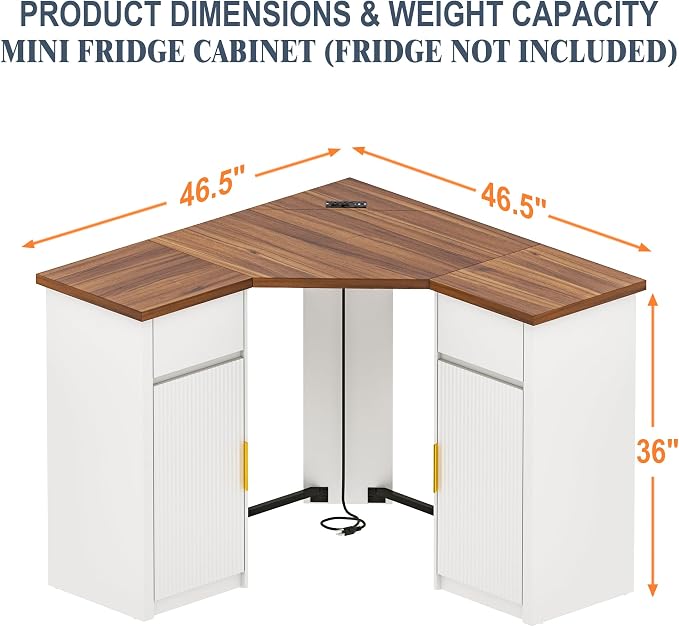 GDLF Corner Bar Cabinet with Fridge Space, Corner Coffee Bar Station with - Image 2