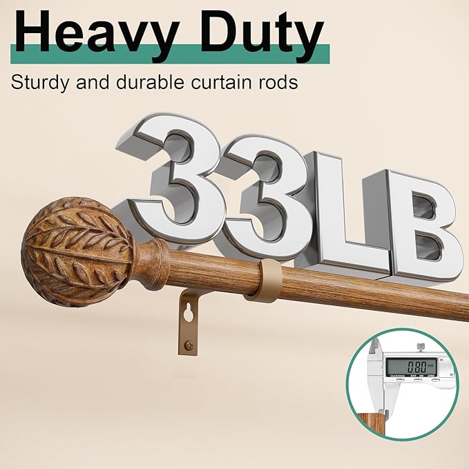 QDWIS Boho Wood Curtain Rods for Windows 28 to 48 inch, Rustic Decorative - Image 4