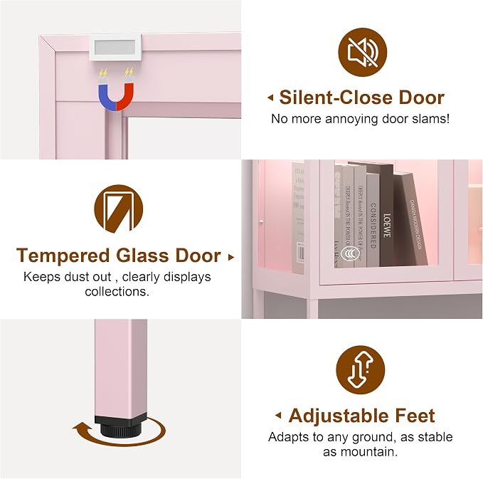 UNICOLY Display Cabinet with Glass Doors, Glass Display Cabinet with 8 Color - Image 5