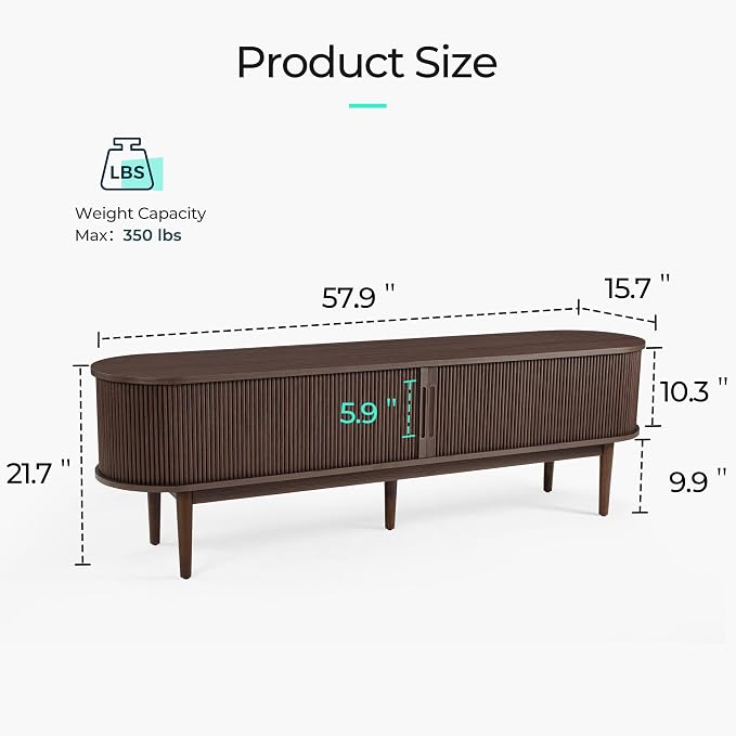 LINSY HOME 58" Fluted TV Stand for TVs up to 65 Inch, Mid Century Modern - Image 3