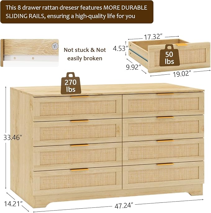 HOPUBUY Living Room Table Sets of 1, Boho Drawer and Large Drawer Nightstand - Image 2