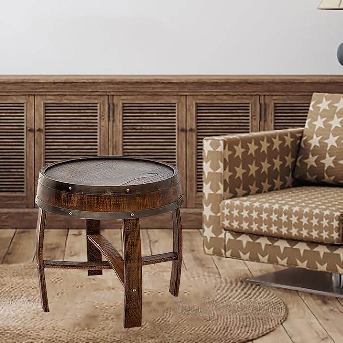 Farmhouse Whiskey Barrel End Table, Round Wood Barrel Side Table, Rusitc Wine - Image 7