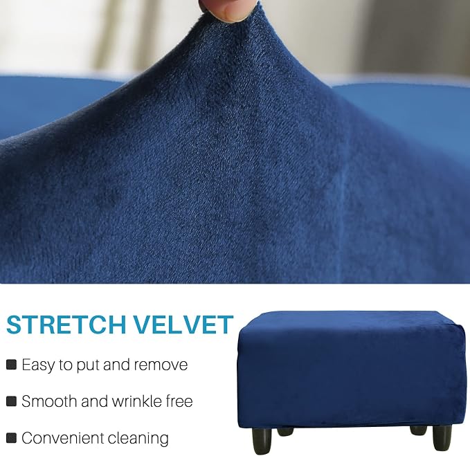 Ottoman Cover, Stretch Rectangle Velvet Ottoman Slipcovers of Foot Stool - Image 3