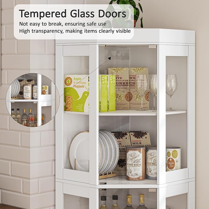 70''H Tall Corner Cabinet with Glass Doors, Farmhouse Storage Cabinet with 4 - Image 5