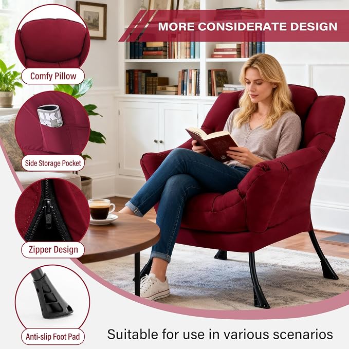 MBOOYOME Lazy Chair, Modern Soft Reading Chair Accent Contemporary Sofa Chair - Image 7