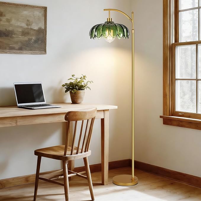 QIYIZM Glass Floor Lamp for Living Room, Mid Century Modern Brass Tall Lamp - Image 6