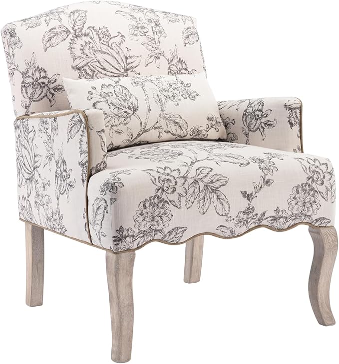 Shunzhi Floral Accent Chairs Farmhouse Upholstered Armchair Linen Reading Chair by Shunzhi