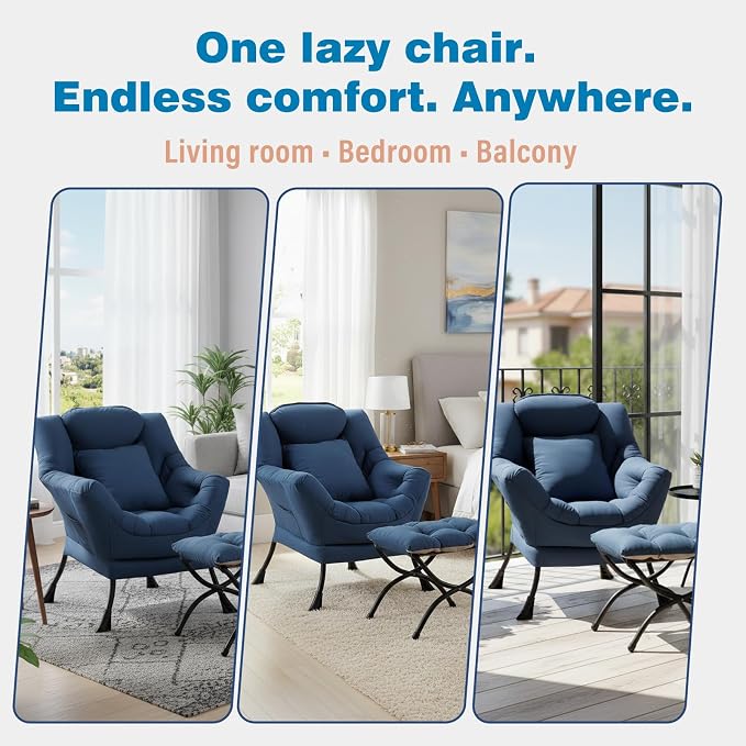 Lazy Chair with Ottoman, Reading Chair with a Pillow, Leisure Sofa Armchair - Image 9