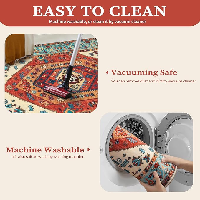 SERISSA 4x6 Boho Bedroom Rug, Washable Non Slip Vintage Orange Area Rugs - Image 2