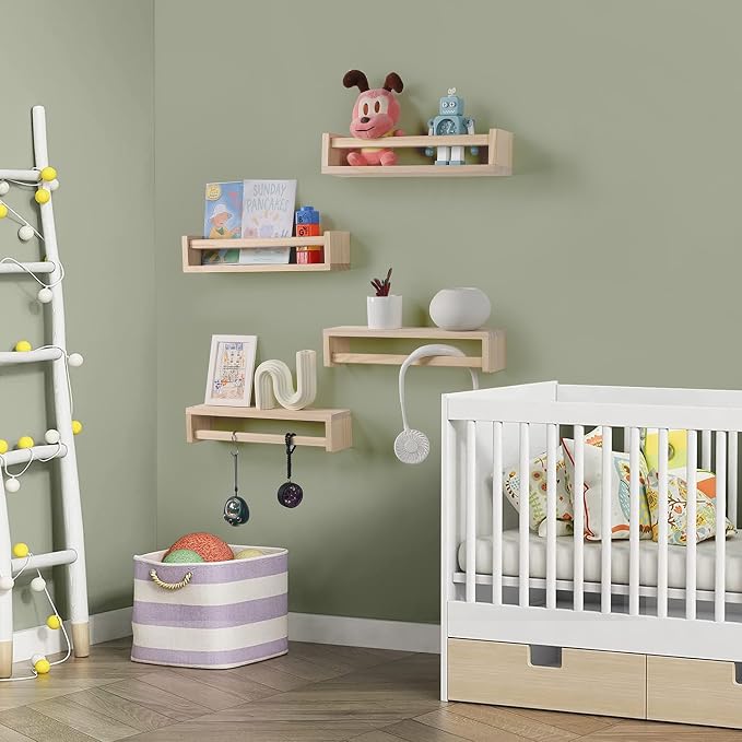 Nursery Room Shelves Set of 4, Wood Floating Book Shelves - Image 5